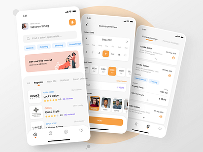 Salon Booking adobe aftereffects animation app appointment barber booking booking page clean design haircut homepage illustration iphone minimal modern salon salon booking ui xd
