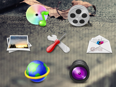 Icons browser camera e mail icon movie music photos setting