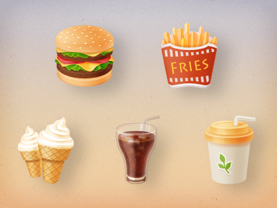 Food icons cola food fries hamburger ice cream icon milk tea