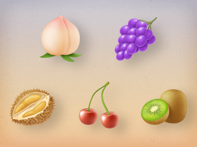 Fruit icons cherry durain fruit grapes icon kiwi peach