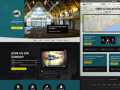 Black Rock Responsive Site blue church design design map responsive tablet web website yellow