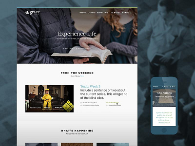 Grace Church Redesign blue buttons church media responsive webdesign