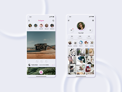 Instagram Redesign adobe xd app application design figma instagram redesign soft ui ui uiux ux
