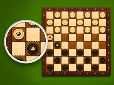 Checkers application board checkers crown draughts game gui photoshop queen ui wood