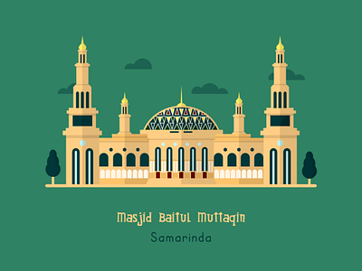 Masjid Baitul Muttaqin - Samarinda adobexd artwork design flatdesign flatillustration illustration islamic art islamic design