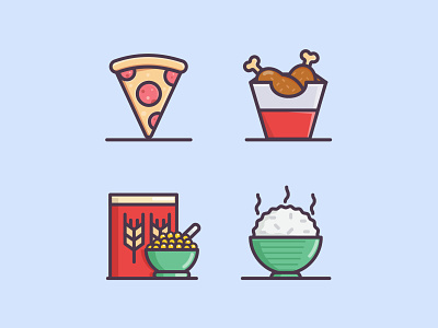 Colorful Food Icon Set adobe illustrator food foodblog foodpost hello dribble icon icondesign iconography pizza webdesign