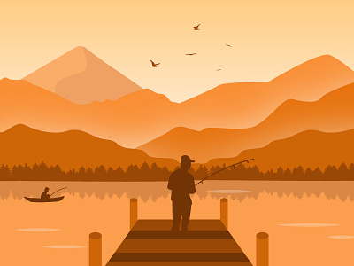 Fishing Illustration adobe illustrator fishing flatdesign illustration monochromatic