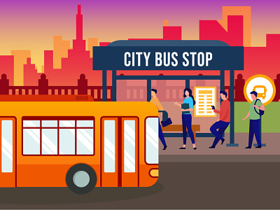 Bus passengers illustration adobe illustrator bus bus illustration bus stop city illustration illustration illustration art