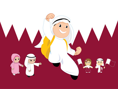Vector Qatari Kids arab around the world children design fun art illustrator qatar traditional vector