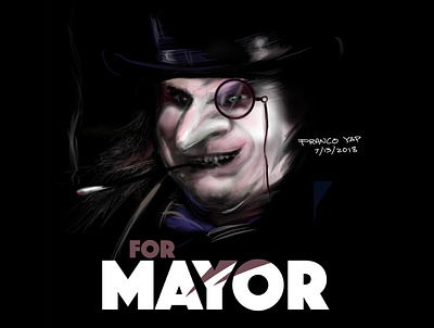 The Penguin black dark side design fat for mayor laughing monocle penguin scary smiling terror villain