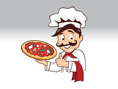 Italian Chef Cartoon character awesome cartoon cheese chef delicious green bell pepper italian man mushroom pepperoni pizza vector