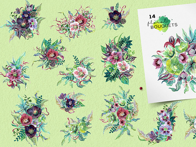 Botanica bouquets botanical bouquets clipart cliparts floral flowers fresh illustration spring watercolor watercolors watercolour