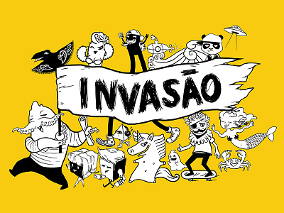 Invasão (invasion) character design creative creatures fantasy flag fun happy illustration invade monsters party surreal