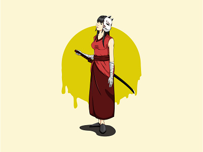 Samurai Girl hero illustration ilustrator katana kitsune kitsune mask samurai vector