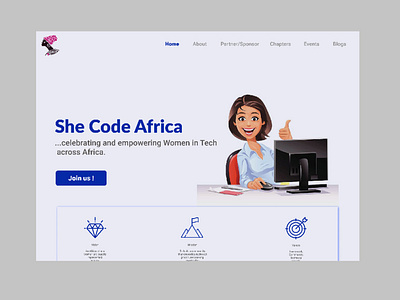 Landing page of She Code Website