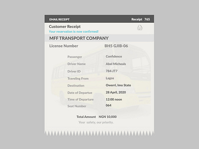 Email receipt design for a transport company