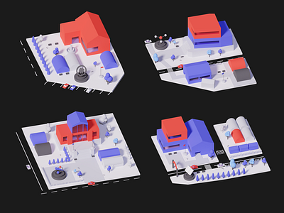 Isometric map/ 4 types 3d blender3d buildings city houses illustration isometric landscape map town university город карта университет