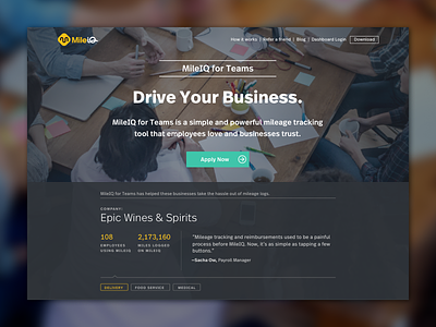 MileIQ for Teams Landing Page carousel form fields landing page quotes