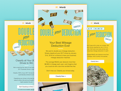 Double Your Deduction Contest app contest emails layout money