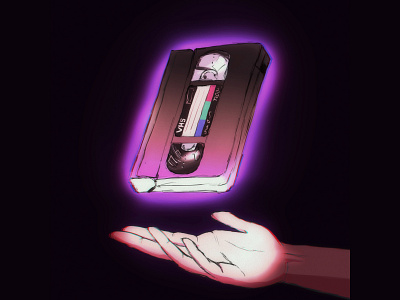 Video Tape aesthetic drawing glow hand illustration inktober magic neon spooky tape vhs