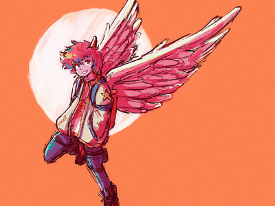 Wings anime character character design drawing illustration ipad pro procreate sketch texture