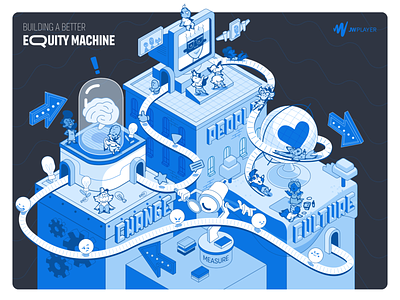 Diversity and Equity blue character city design diversity equity happy illustration inclusion isometric monochrome vector
