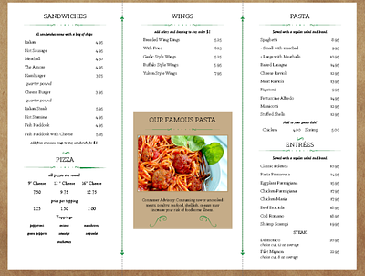 Pasta Amore Take Out Menu 2 business design graphic design menu restaurant
