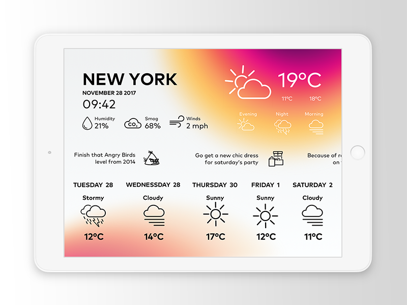 Weather UI iPad icons minimal simple ui blur gradient sketch ipad ui ipad