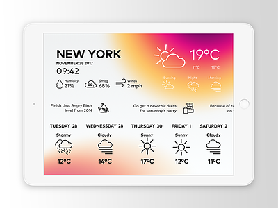 Weather UI iPad blur gradient icons ipad ipad ui minimal simple ui sketch