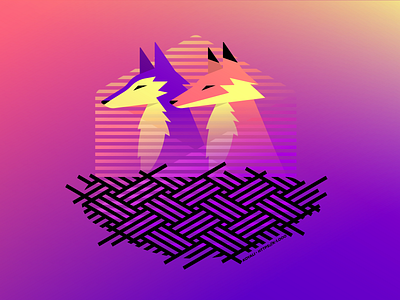 Nested Waf and Woof design fox illustration nest synthwave vector wolf