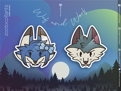 ZOOTOCOLLANTS – Waf and Woof in matte colors adobe illustrator aurora character design forest fox goodies gradients illustration landscape merch moon north stickers vector art wolf