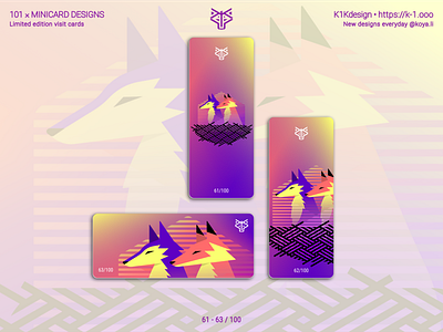 K1Kdesign: 101 business cards, 61 - 63 adobe illustrator business card couple fox gradient illustration limited edition made with figma minicard moo.com moving in moving in together nest self branding synthwave unique vector art visit card wolf