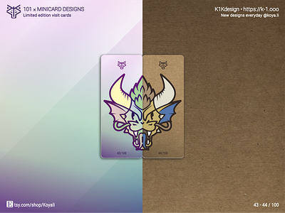 K1Kdesign: 101 business cards, 43 - 44 business card character design cute animals dragon etsy holographic illustration kraft paper limited edition made with figma minicard moo.com self branding stickers synthwave unique vector art visit card