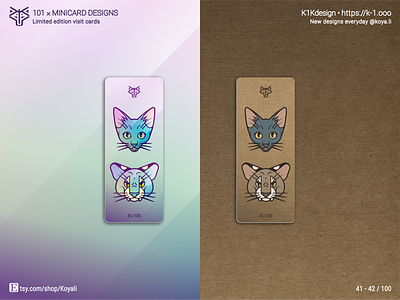 K1Kdesign: 101 business cards, 41 - 42 business card cat character design cute animals etsy holographic kraft paper limited edition made with figma minicard moo.com puma self branding stickers synthwave unique vector art visit card