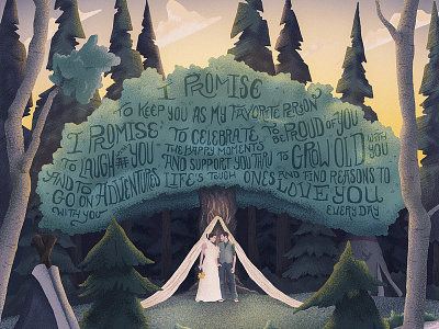 Wedding Memories ceremony digital illustration evening forest illustration married photoshop sunset tree vow vows wacom wedding