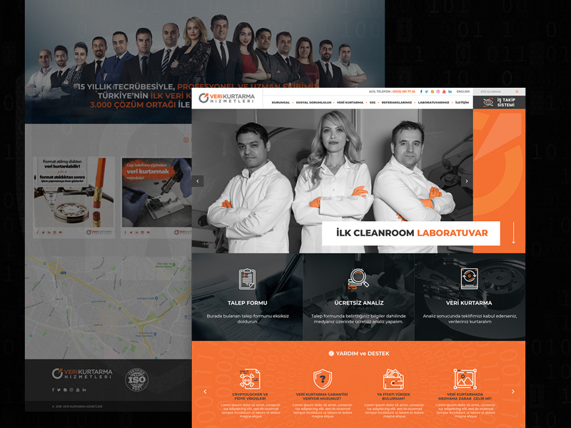 Veri Kurtarma onepage fullwidth webdesign web white responsive clean turuncu orange backup veri kurtarma