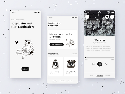 Relaxiki | Meditation app app design cats design illustration interface meditation meditation app mentalhealth mindfulness mobile app design mobile design mobile ui relaxation ui ux