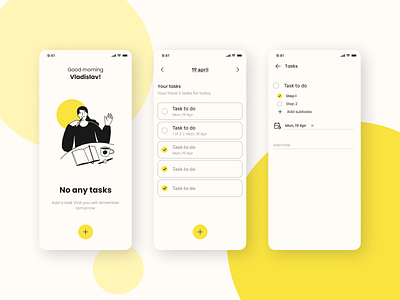 BB-list | Task Manager app app design clean date empty page illustration interface mobile app design task task manager to do ui ux yellow