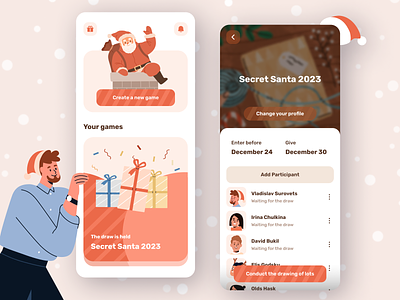 Secret Santa - Mobile App app design christmas clean gift gifts mobile app design mobile ui mvp new year presents secret santa startup ui ux