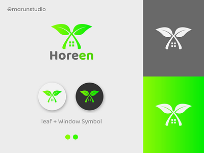 Horeen design fresh green home initial leaf logo nature premium simple symbol