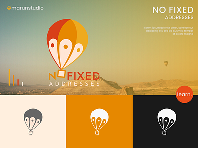 No Fixed Addresses app balloon design fresh green illustration location logo orange symbol travel typography vector