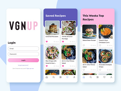 Recipe App app design cooking app food app login screen mobile ui recipe app recipes ui design vegan food