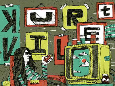 Kurt Vile band character color couch drawing editorial hand drawn hand drawn type illustration kurt vile lettering line art line work music musician sky television texture type
