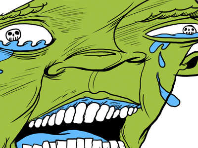 doomsday character eyes face green illustration scream skull tears