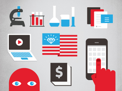 Vector illustrations american flag blue computer eyes icons illustration iphone laptop money red science simple touch vector