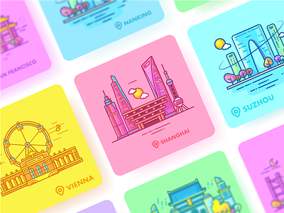 One hundred city ICONS:First style buildings city icon illustration