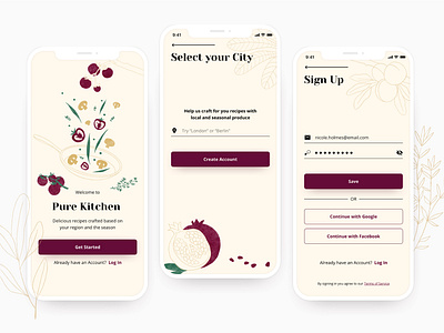 Onboarding screens for a Recipe App focusing on sustainability