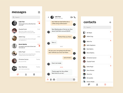 Messenger App Concept button bar chat chatting contact list contacts conversation messages messenger app tabbar