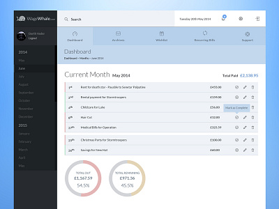 Wage Whale Web App - Final dashboard design ui web app website