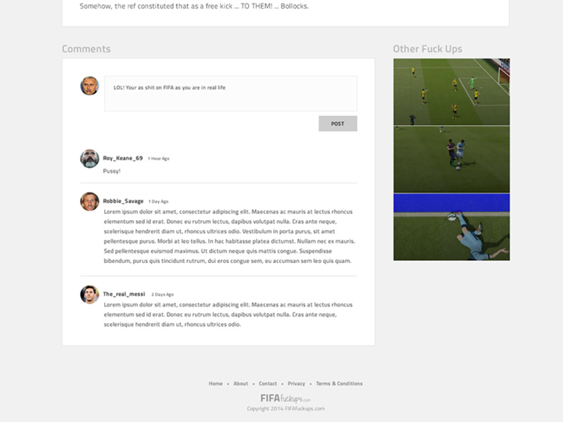 Comments section of fifafuckups.com web.design website design fifa comments